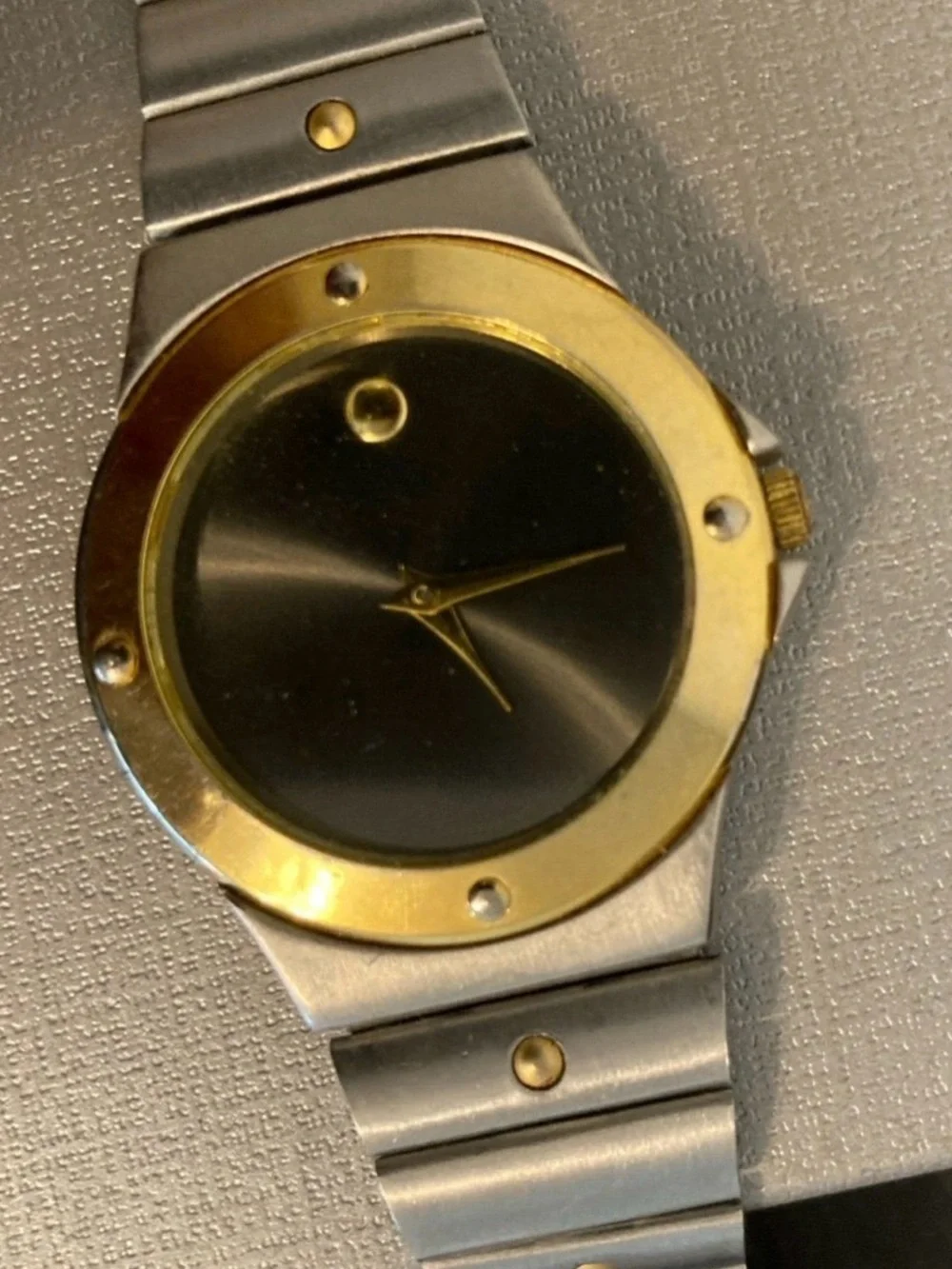 Movado Two-Tone Gold & Black Minimalist Wristwatch